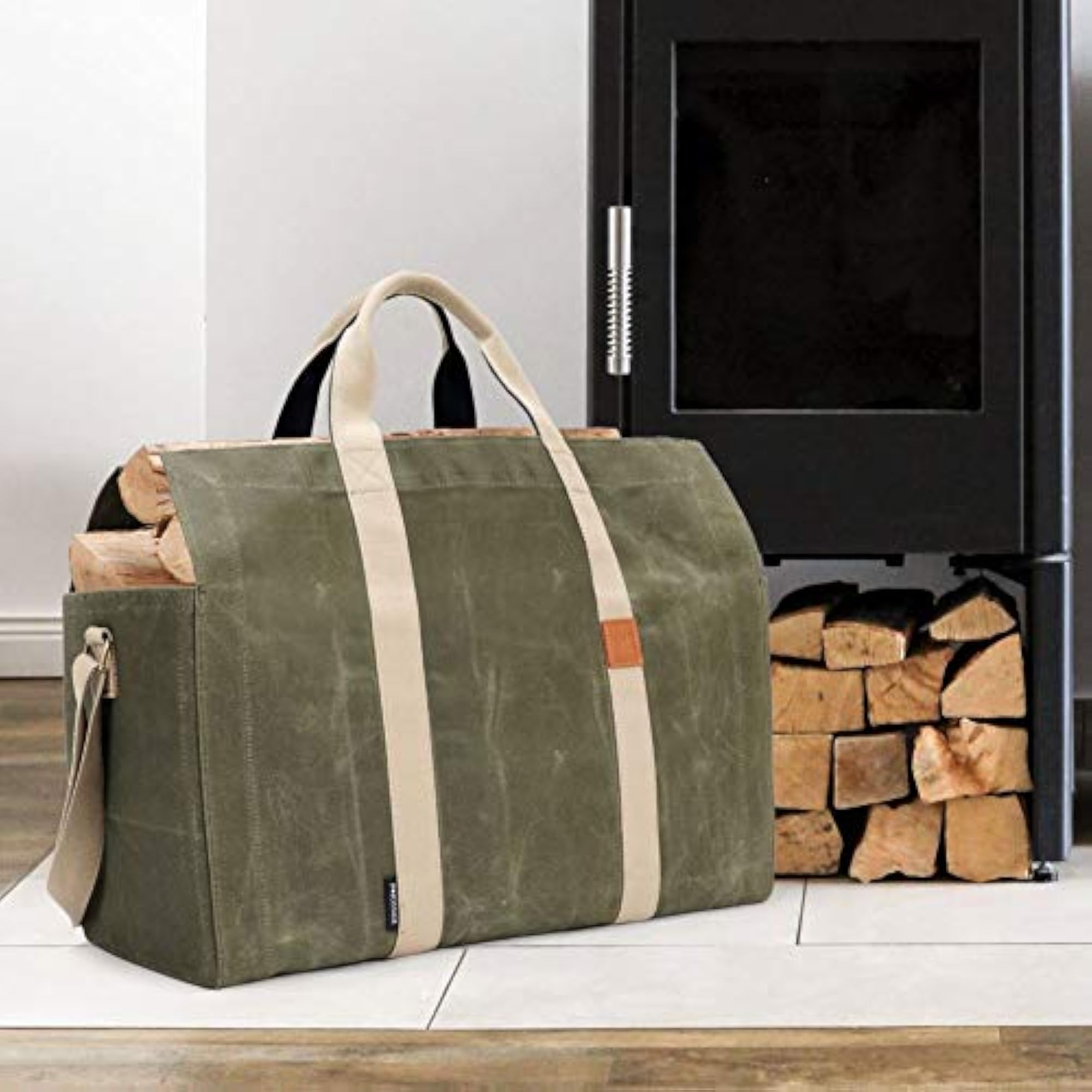 22oz Waxed Canvas Firewood Carrier Tote